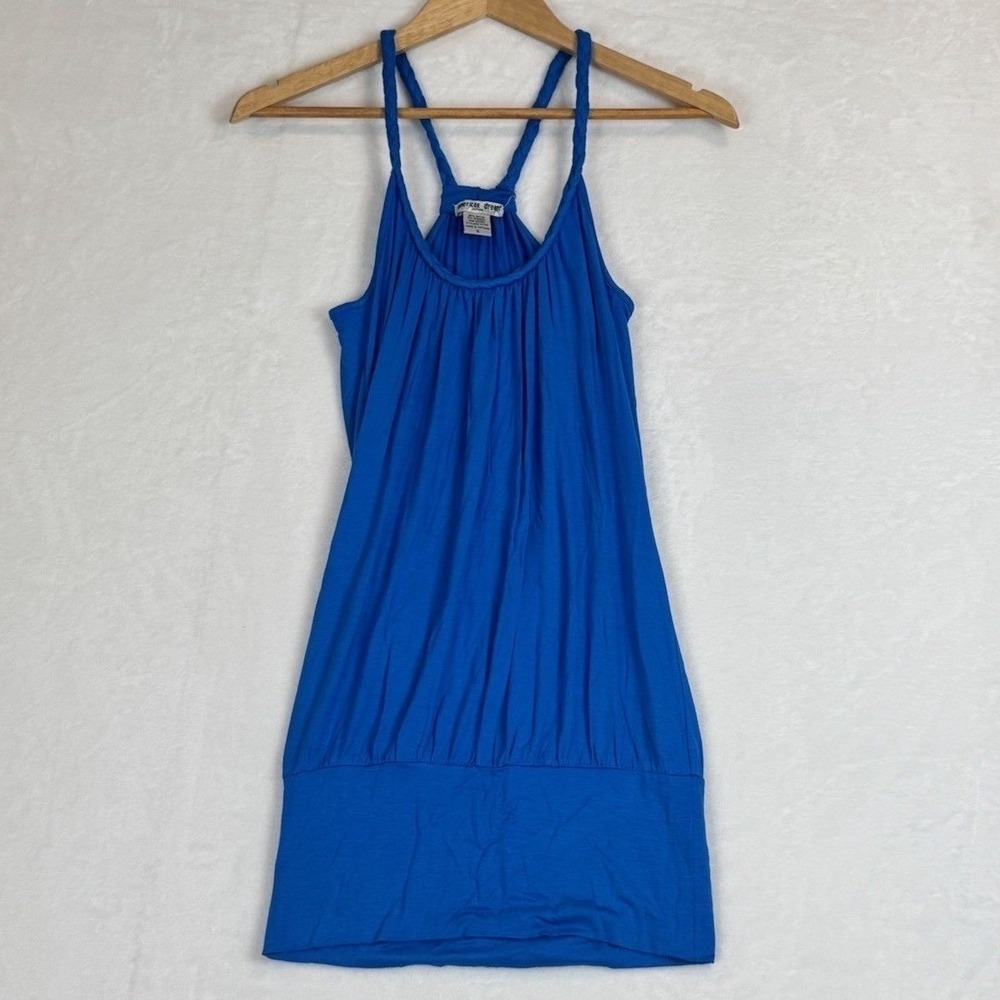 American Dream Blue Braided Strap Blouson Mini Dress Small